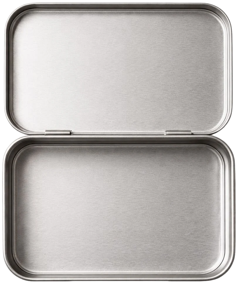 Open silver tin